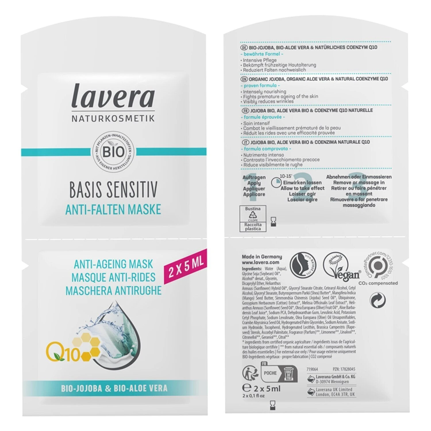 Lavera Basis Sensitiv Q10 Anti-Ageing Mask 2 X5ml 1 Lavera Basis Sensitiv Q10 Anti-Ageing Mask 2 X5ml