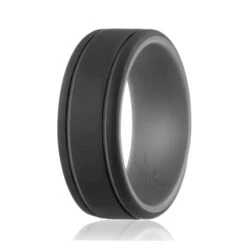 ROQ Silicone Ring - Duo Collection 2 Thin Lines - Grey-Black By ROQ For Men - 10 Mm Ring