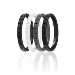 ROQ Silicone Wedding Stackble Lines Ring Set - Black-White By ROQ For Women - 4 X 6 Mm Ring