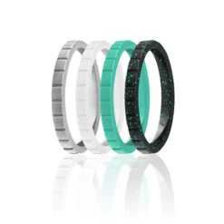 ROQ Silicone Wedding Stackble Lines Ring Set - Turquoise By ROQ For Women - 4 X 7 Mm Ring