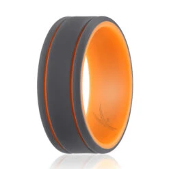 ROQ Silicone Wedding 2Layer Lines Ring - Orang-Grey By ROQ For Men - 13 Mm Ring