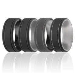 ROQ Silicone Wedding 2Layer Lines Ring Set - Silver-Camo By ROQ For Men - 4 X 8 Mm Ring